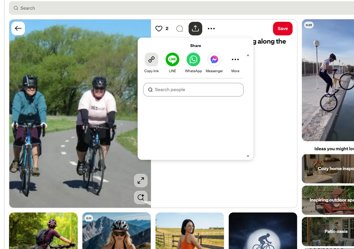 Pinterest's Share menu on a pin closeup, with Copy link as the first option